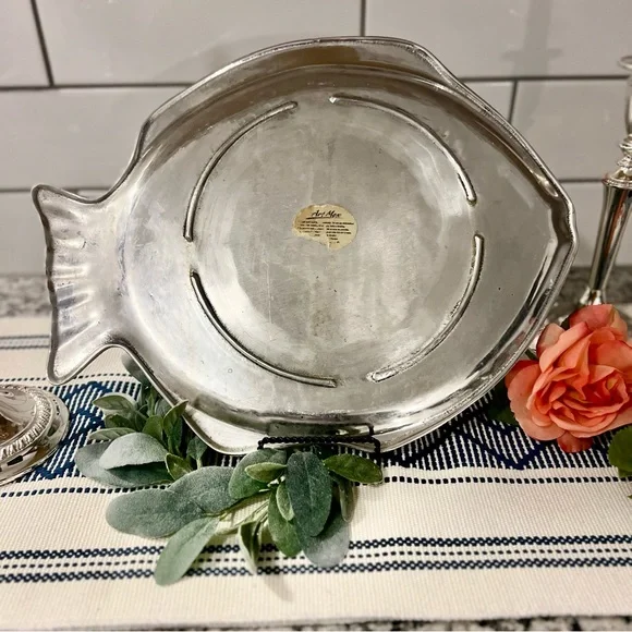 Large Vintage Hand-crafted in Mexico Art Mex Pewter Fish Platter Serving Tray - Picture 6 of 13